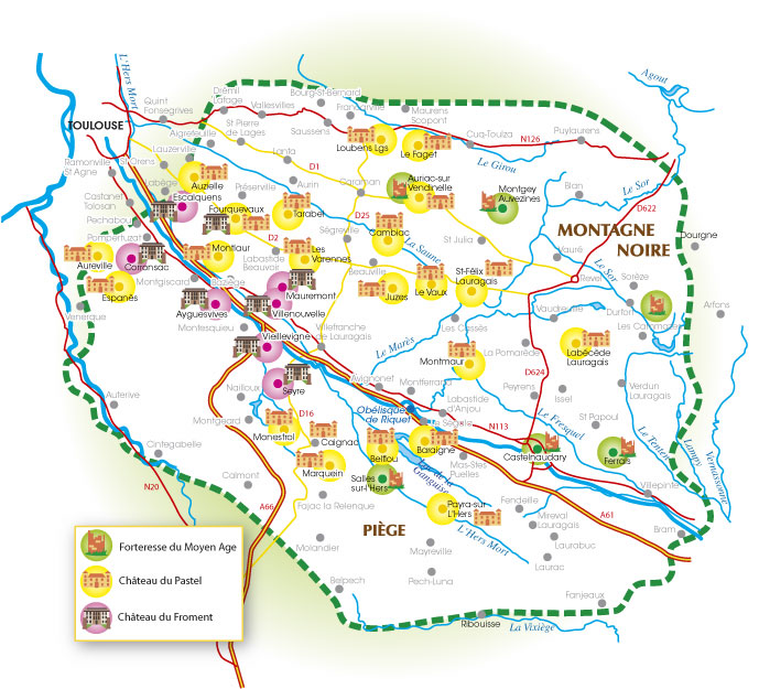 plan des châteaux du Lauragais
