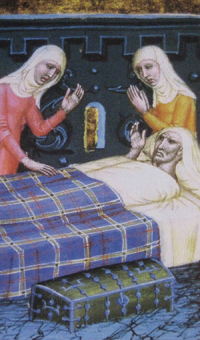 Elles visitent un mourant Psautier de Cantorbery - France XIIIe siècle – Paris BNF 