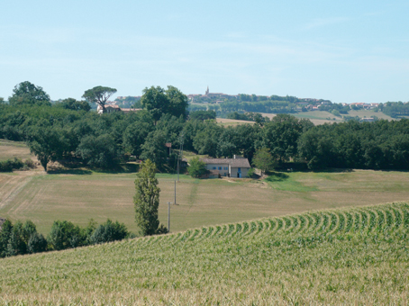 Point de vue sur la plaine Puylaurentaise. Puylaurens, en occitan Puèglaurenç,  domine de ses 375 m la plaine du Lauragais, aux portes de la Montagne Noire