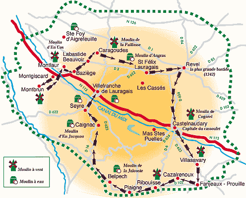 carte des moulins du Lauragais
