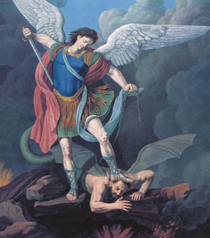 St Michel precipitant l'ange rebelle dans l'enfer