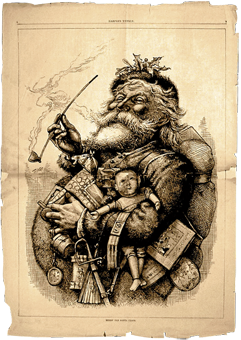 Gravure de Thomas Nast parue dans le Harper's Illustrated Weekly en 1881. C'est cet auteur qui en 1885 établit la résidence du Père Noël au pôle nord.