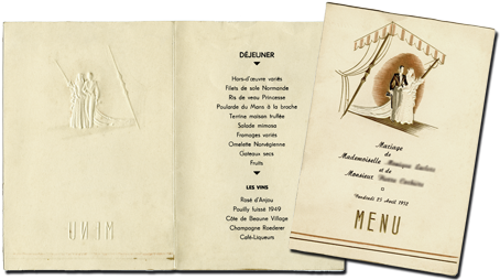 menu mariage 1952