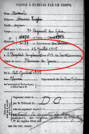 Fig. 5. Extrait, Etat signalétique des services (Fiche Matricule) Avenel Maurice Eugène. Archives Départementales de Seine Maritime. 