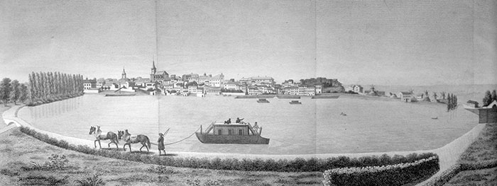 Barque en pleine action sur le grand bassin de Castelnaudary vers 1800, collection particulière 