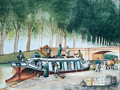 Embarquement à Castelnaudary vers 1810, par François Beaudoin, musée de Conflans-Ste-Honorine 