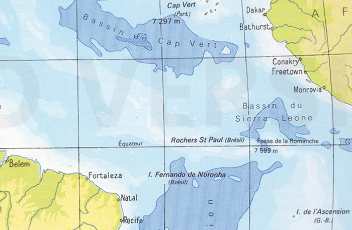 Carte de l'Atlantique sud entre Afriquet et Amérique du sud