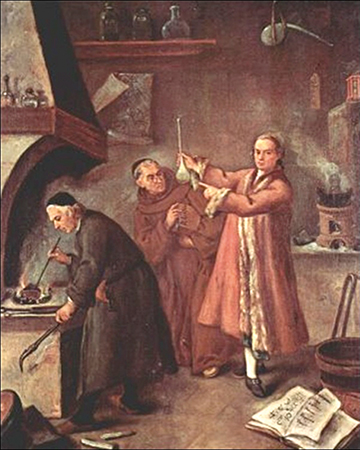 L’alchemistis, huile sur toile par Pietro Longhi (1701-1785) 